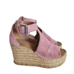 Marc Fisher Mlannie Pink Leather Platform Wedge Espadrille Sandals Women's 8